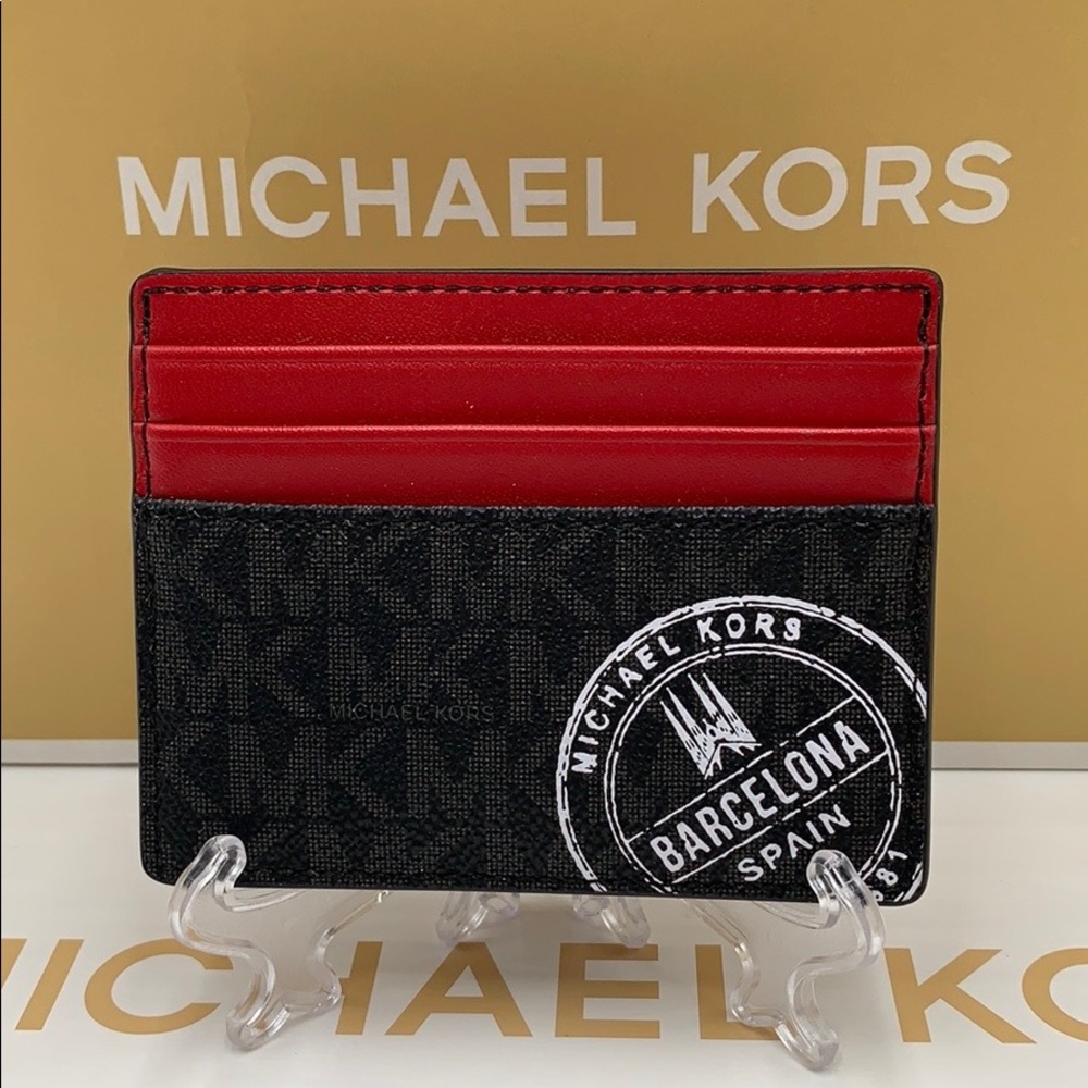 MICHAEL KORS TALL CARD CASE BLACK/SCARLET - Picture 14 of 16